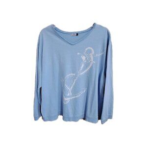 Sun Bay Women's 2XL Blue Long Sleeve Cotton Top Nautical Beach Anchor